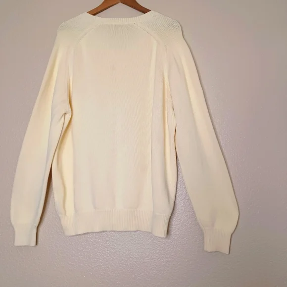 Vintage Lands' End Men's Cream Knit Long Sleeve  V-Neck Sweater Top Size XL - Picture 6 of 12
